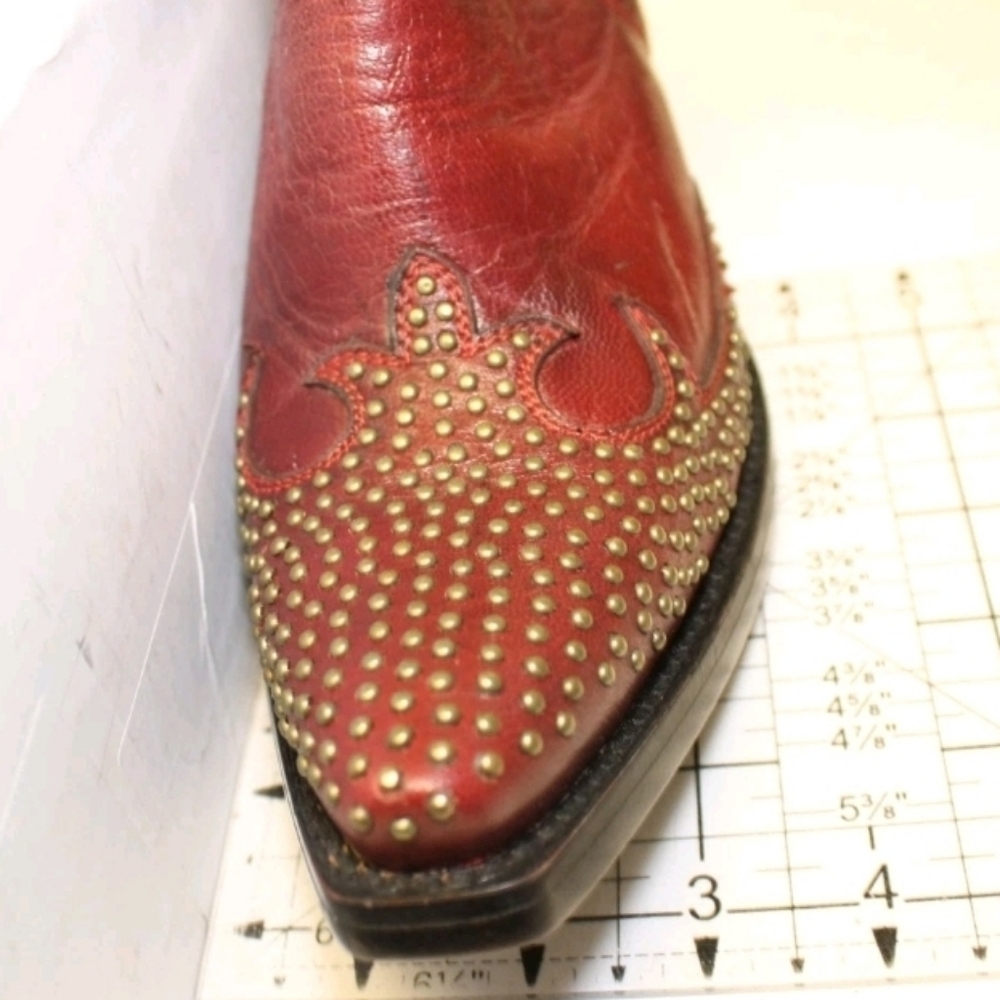 🎉HP🎉 NEW ARIAT Studded Red Leather Snip Toe boots Booties 7 - Picture 13 of 14